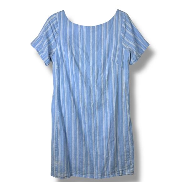 By Anthropologie Cape May Blue Stripe Boat Neck Bow-Tie Back Linen Mini Dress - Picture 3 of 10